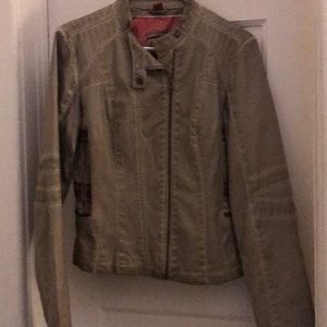 Vegan leather moto jacket w/ plaid on back